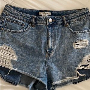 Distressed jean shorts